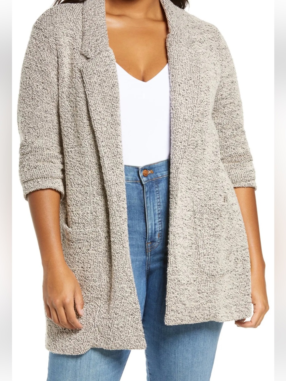 ASTR‎ the Label Tweed Knit Sweater Jacket Revolve Neutral Minimalist Cardigan S